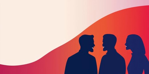 Poster - Silhouettes of three people engaged in conversation against a colorful abstract background, suggesting themes of communication and social interaction.