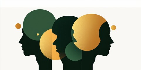 Poster - A stylish illustration of three human profiles in silhouette, each with colorful thought bubbles, representing ideas and creativity.
