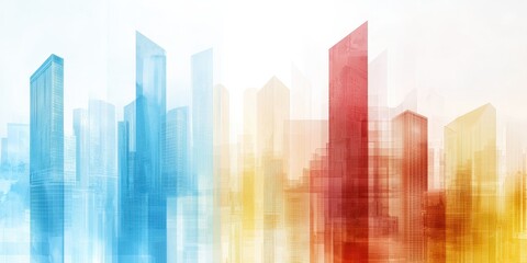 Aufkleber - Abstract city skyline with colorful gradients blending blue, red, and yellow hues, creating a vibrant and modern visual effect.