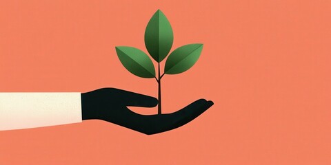 Poster - A hand holds a small plant, symbolizing growth and environmental care against a vibrant background.