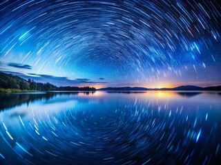 Wall Mural - Serene Night Sky Star Trails Over Calm Water Bokeh Photography