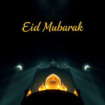 A greeting card Eid Mubarak with Celebrate the End of Ramadan Kareem