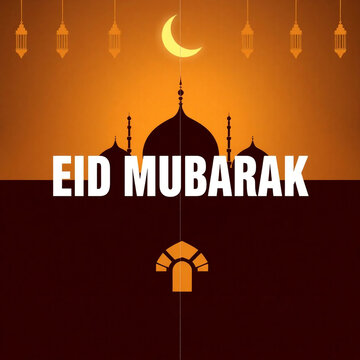A greeting card Eid Mubarak with Celebrate the End of Ramadan Kareem