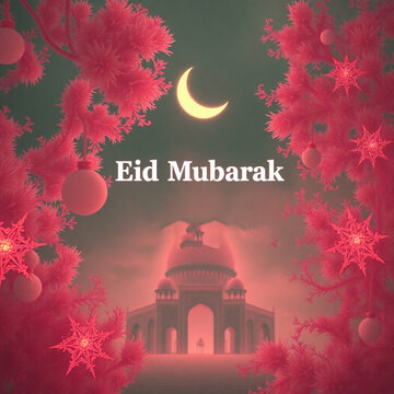 A greeting card Eid Mubarak with Celebrate the End of Ramadan Kareem