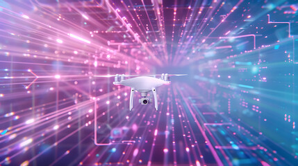 Fototapete - Drone technology in action virtual environment digital animation futuristic viewpoint high-tech concept