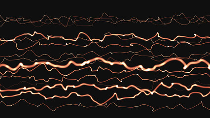 Fototapete - Abstract  waves rendered in gold against black background. Wavy elegant collection elements for your design and art.