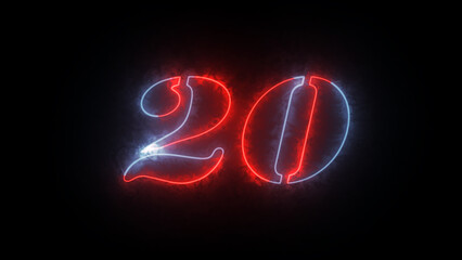Fototapete - Neon numbers 20, light banner, neon signboard..Neon countdown text number illustration.