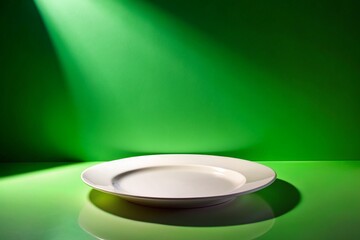 Poster - Silhouette of White Plate on Green Table - Minimalist Still Life Photography