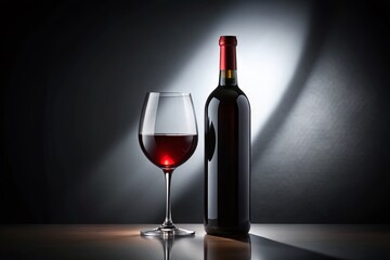 Poster - Silhouette of Wine Bottle and Glass on Monochrome Background - Elegant Still Life Stock Photo