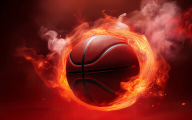 Wall Mural - Basketball ball on fire background with smoke. 