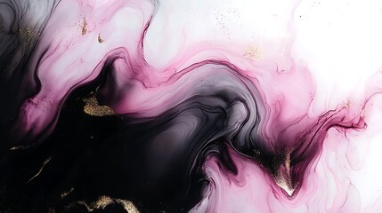 Poster - Abstract Pink and Black Ink Swirl Painting: A mesmerizing blend of colors and textures, creating a visually stunning artwork.