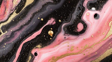 Poster - Abstract Pink, Black, and Gold Fluid Art Painting