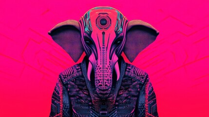Aufkleber - Futuristic Graphic Design of Ganesha with Vibrant Colors and Technological Elements