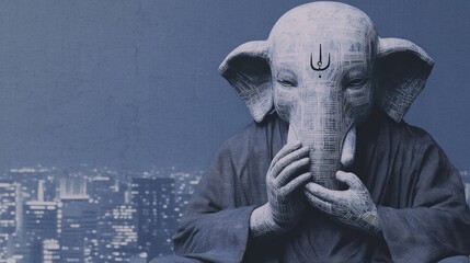 Poster - Futuristic Graphic Design of Ganesha in Urban Night Setting with Digital Elements