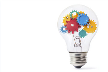 Poster - Lightbulb with colorful gears inside, symbolizing creativity and innovation