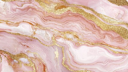 Aufkleber - Celebratory and luxurious abstract marble in pink and gold, 3D design.