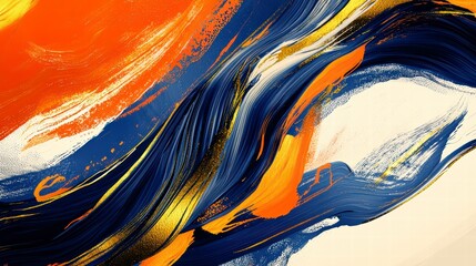 Poster - Abstract Strokes of Color: A vibrant display of artistic expression, featuring dynamic brushstrokes in shades of orange, gold and navy, creating a sense of movement and energy.