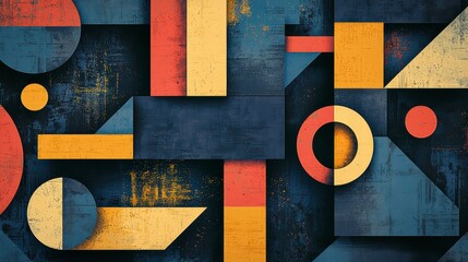 Poster - Geometric Harmony: A vibrant abstract composition of colorful geometric shapes. with harmonious shapes creating a visually striking artistic statement.