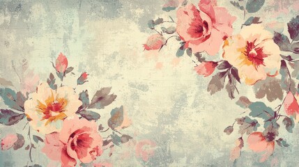 Wall Mural - floral vintage wallpaper: an elegantly illustrated vintage wallpaper featuring a delicate arrangemen