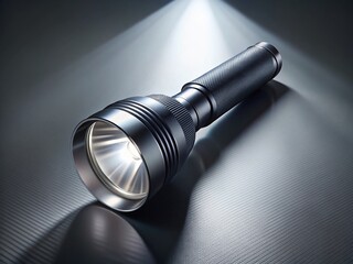 Poster - Surreal Black Flashlight, Soft Shadows, White Background - Stock Photo