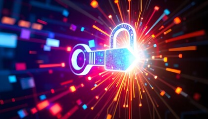 Aufkleber - A pixelated, tech-inspired glowing key, visually unlocking in a burst of vibrant digital light, perfect for World Consumer Rights Day