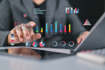 Aufkleber - Dashboard Analyst utilizing technology with charts data science and Big Data technology for business, Strategic data management system with KPI organization performance with technology and metric