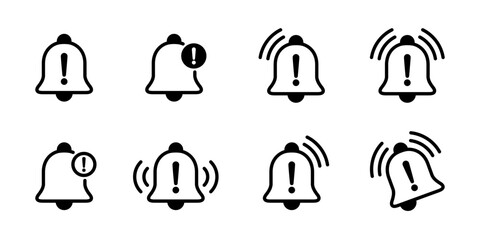 Poster - Warning alarm bell outline icon set collection in generic design. Danger caution symbol. Notification sign
