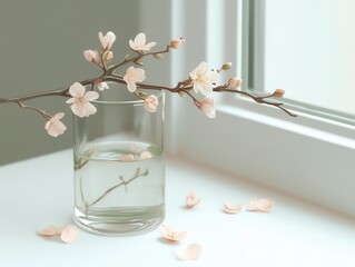 Poster - Elegant negative space still life featuring seasonal flora, emphasizing simplicity and clarity through a balanced composition of dark and light.
