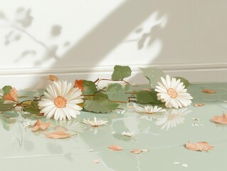 Poster - Elegant negative space still life featuring seasonal flora, emphasizing simplicity and clarity through a balanced composition of dark and light.