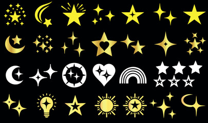 Wall Mural - golden star, sparkle, light burst, moon, glowing effect, shiny symbol, celestial icon, twinkle, brig