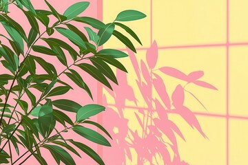 Poster - Artistic plant shadows cast on textured surfaces, creating a dynamic interplay of light and dark that enhances the organic aesthetic.