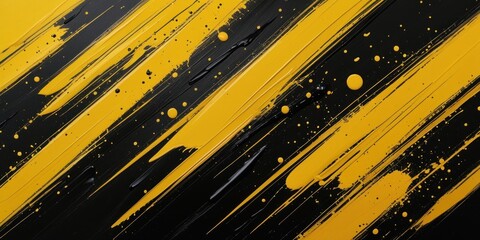 Wall Mural - black and yellow abstract background with brushstroke and halftone style. dots halftone yellow and b