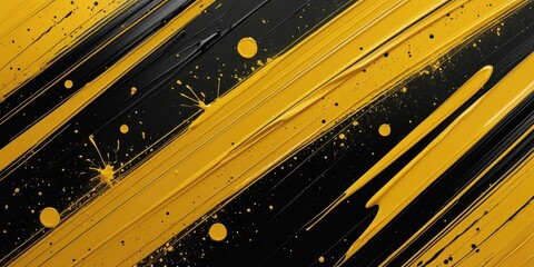 Wall Mural - black and yellow abstract background with brushstroke and halftone style. dots halftone yellow and b
