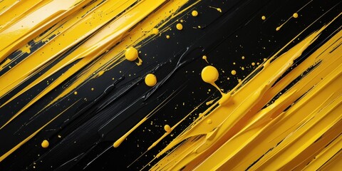 Wall Mural - black and yellow abstract background with brushstroke and halftone style. dots halftone yellow and b