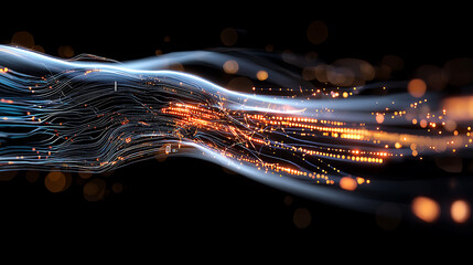 Poster - Dynamic flow of data particles digital space abstract visualization high-tech environment close-up viewpoint innovation concept