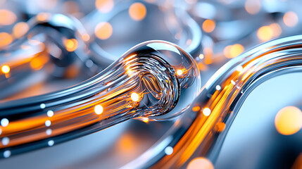 Fototapete - Illuminated glass tubes flowing with light modern laboratory 3d rendering futuristic environment close-up view abstract concept