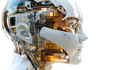 Poster - Futuristic robot face technology lab digital art high-tech environment close-up view innovation concept