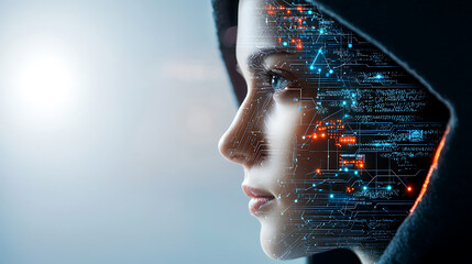 Poster - Artificial intelligence portrait futuristic digital environment graphic art close-up viewpoint technology concept for innovation
