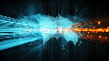 Poster - dynamic data visualization concept digital world infographic style cyber environment wide-angle view