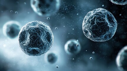Poster - A modern abstract technology and healthcare background with floating molecules and a soft blue gradient effect.