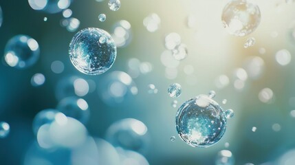 Poster - A modern abstract technology and healthcare background with floating molecules and a soft blue gradient effect.