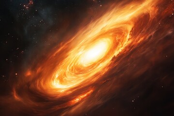 Wall Mural - fiery galaxy in deep space swirling nebula of orange and yellow light