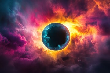 Wall Mural - stunning cosmic eclipse with vibrant nebula cloudscape, abstract space art.