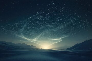 Wall Mural - Ethereal Star Swarm Over Snowy Mountains A Majestic Display of Cosmic Light and Winter Landscape.