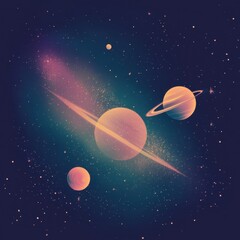 Wall Mural - dreamy space illustration planets with rings and stars in cosmic galaxy.