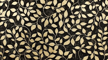 Poster - A sophisticated black and gold textured wallpaper with a three-dimensional metallic floral pattern, ideal for luxury designs.