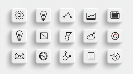 Poster - A collection of elegant and minimalist outline icons featuring simple smooth lines and clean modern designs for digital interfaces and applications
