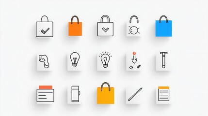 Poster - A set of simple clean and elegant outline icons representing various aspects of shopping retail and e commerce activities and features
