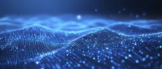 Poster - mesmerizing abstract blue background with glowing lines and dots creates futuristic and dynamic wave pattern, evoking sense of digital innovation and technology