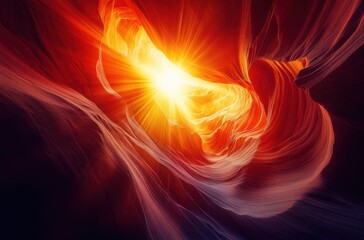 Fototapete - Beautiful abstract image of glowing orange light radiating through dynamic swirling lines and smooth flowing shapes in vibrant warm tones